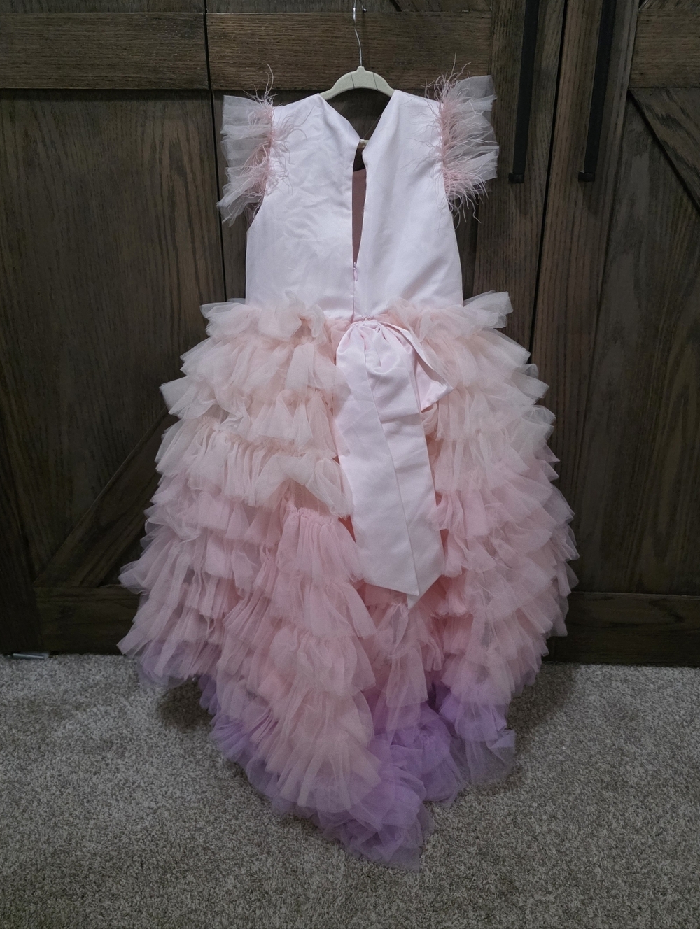 Lola + The Boys Pink to Lavender Ombre Ruffled Tulle Gown